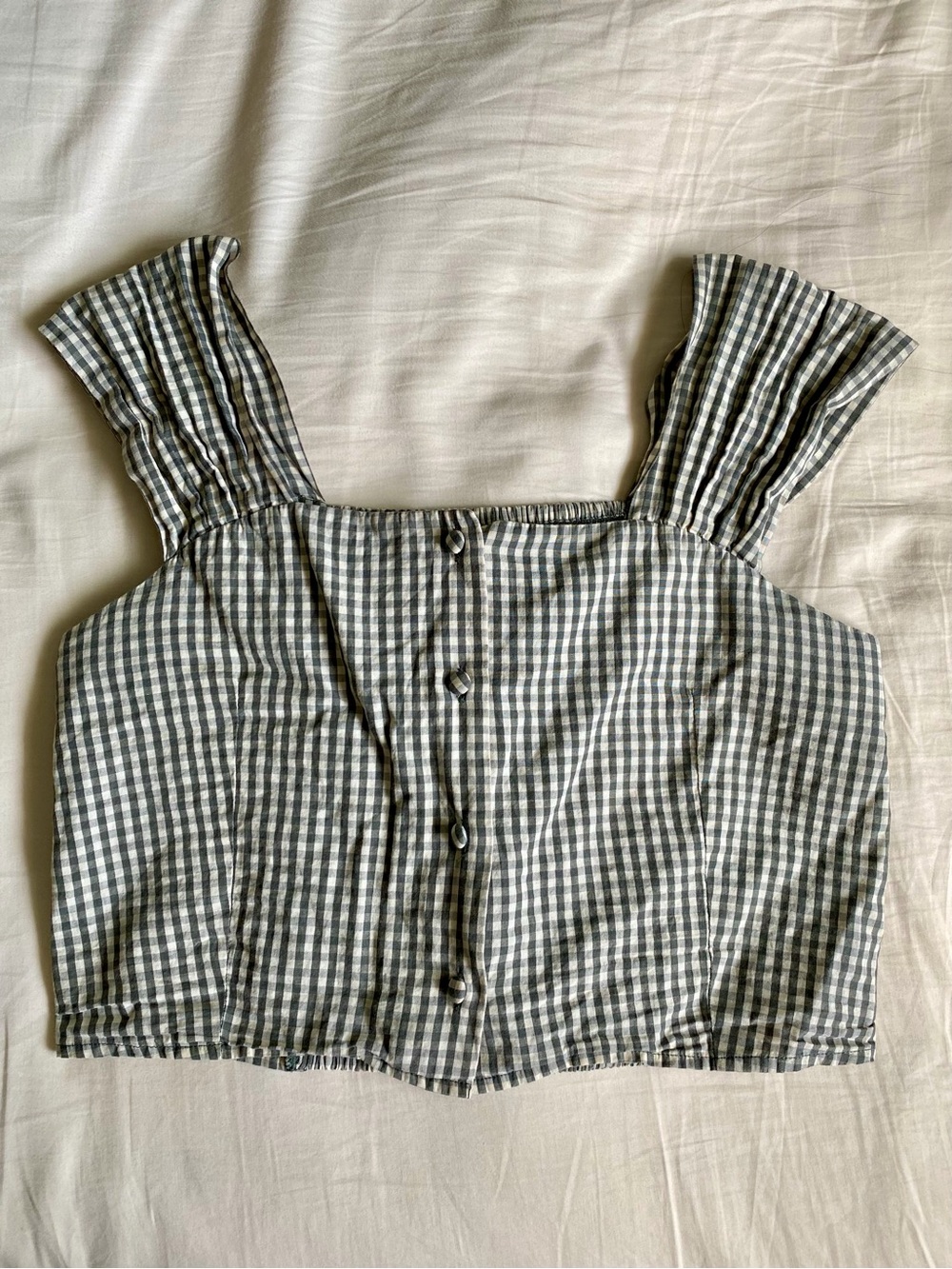 OAK + FORT White and Green Gingham Button-Front Crop Tank